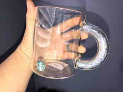 Starbucks 2019 Christmas Glass Glitter Handle 12 Ounce Mug Rare - Sold on eBay Dec, 28th 2019 for $32.00
