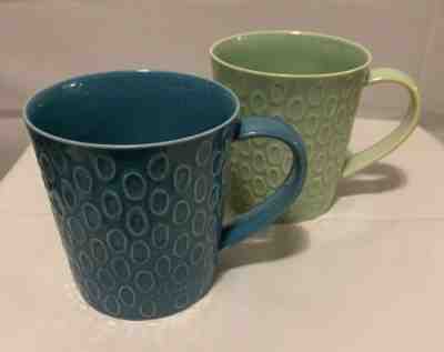 2 Starbucks Coffee Cups/Mugs 2010  Oval Design House Stockholm Blue/Green - Sold on eBay Dec, 28th 2019 for $19.00