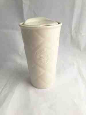 2012 Starbucks White Quilted Siren Logo Ceramic 10 Oz CoffeeTea Travel Mug & Lid - Sold on eBay Dec, 28th 2019 for $19.99