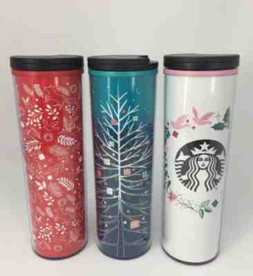 Lot 3 Tall 16oz Tumbler Starbucks Christmas Tree Ombre Red White Double Wall  - Sold on eBay Dec, 28th 2019 for $22.50