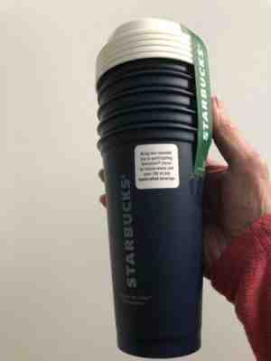NEW Starbucks Reusable To Go 5 Pack Travel Cup Tumbler w/Lid Navy Blue 16 oz - Sold on eBay Dec, 28th 2019 for $28.00