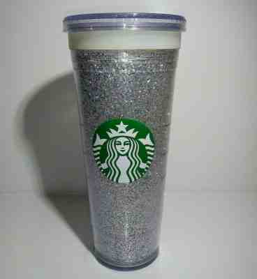 STARBUCKS 2011 Silver Glitter Sparkle Venti 24 oz Cold Cup To Go Travel Tumbler  - Sold on eBay Dec, 28th 2019 for $19.95