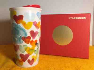 Starbucks 2015 Watercolor Hearts Ceramic Travel Mug Tumbler 10 oz Coffee Cup - Sold on eBay Dec, 28th 2019 for $39.00