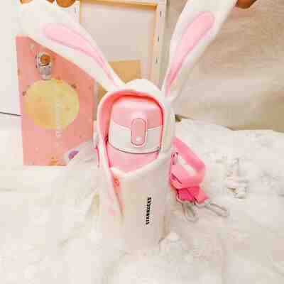 Starbucks Mid-autumn Pink Bottle/Cup with Plush Rabbit Shape Cup Coat/Cup Sleeve - Sold on eBay Dec, 27th 2019 for $27.99
