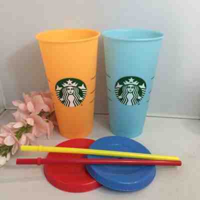 2 Single Starbucks 2019 Color Changing Cup Orange Red Blue Yellow Lid Straw NEW! - Sold on eBay Dec, 27th 2019 for $34.99