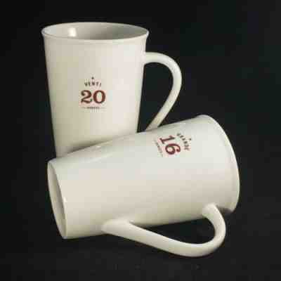 Starbucks Coffee 2010 White Mugs Venti 20 & Grande 16 Ounces Brown Text Est.1971 - Sold on eBay Dec, 27th 2019 for $44.95