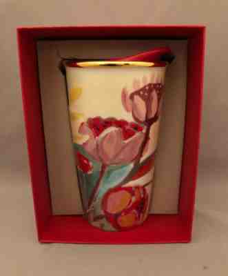 Starbucks Yellow, Red, Pink Floral Ceramic Travel Cup 10 Oz.  2014. NWT! - Sold on eBay Dec, 27th 2019 for $40.00