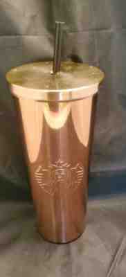 2017 STARBUCKS Tumbler Travel Cup Metallic Rose gold w/ Lid, Mirror Surface EUC - Sold on eBay Dec, 27th 2019 for $17.90