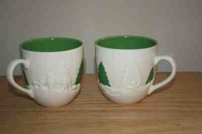 2 Starbucks Coffee Mugs Cup 2006 Embossed 16oz Snow Trees Winter Christmas Mug  - Sold on eBay Dec, 27th 2019 for $16.00
