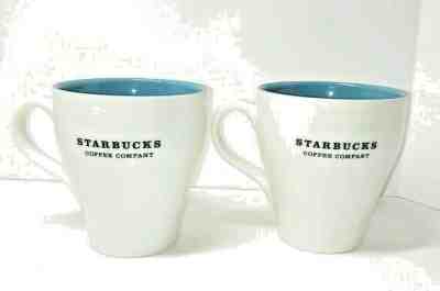 Set of 2. Starbucks Coffee Co. 2007 Abbey Style 13-ounce Mug White/Teal  - Sold on eBay Dec, 27th 2019 for $22.40