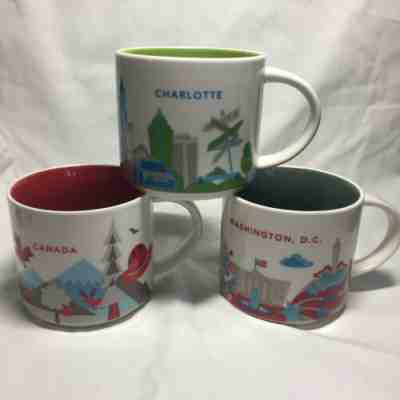 STARBUCKS You Are Here Coffee Mug Lot of 3 Canada Washington Charlotte 14 Ounce - Sold on eBay Dec, 27th 2019 for $34.95