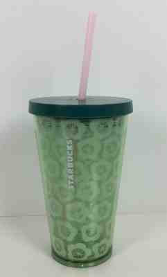 Starbucks Grande Green Floral Cold Cup 16oz Spring Collection 2018 Pink Straw - Sold on eBay Dec, 27th 2019 for $22.40