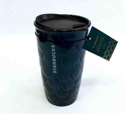 Starbucks 2017 Scale Pattern Navy Blue Double Wall Ceramic Traveler Mug Tumbler  - Sold on eBay Dec, 27th 2019 for $38.95