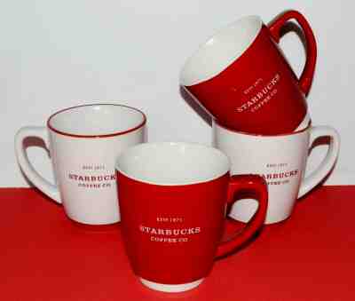 Starbucks 2008 Set Of 4 Abbey Mugs 2 Red w/White & 2 White w/Red Lettering  - Sold on eBay Dec, 27th 2019 for $49.99