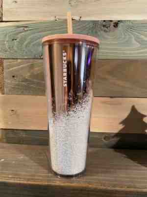 Starbucks 2019 Rose Gold Cascading Snow Cold Cup Tumbler Holiday Christmas 24 oz - Sold on eBay Dec, 27th 2019 for $32.00