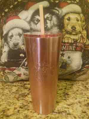 STARBUCKS 2019 ROSE PINK GOLD GLITTER METALLIC TUMBLER CUP STAINLESS STEEL 24 oz - Sold on eBay Dec, 26th 2019 for $19.00
