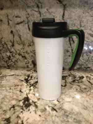 Starbucks 2011 White Stainless Steel 16 oz Travel Tumbler Coffee Mug w/Handle - Sold on eBay Dec, 26th 2019 for $19.95