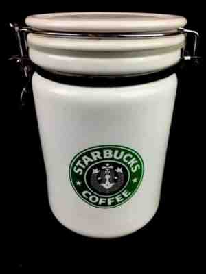 Starbucks Large 8" Coffee Canister White Mermaid Logo Split Tail Japan Bee House - Sold on eBay Dec, 26th 2019 for $29.50