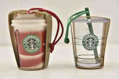 Lot of 2 Starbucks 2010 Christmas Ornaments Red Cup w/ Carolers & Cold Cup New - Sold on eBay Dec, 26th 2019 for $21.19