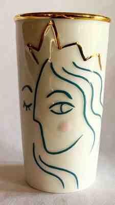 NWT Starbucks 2017 Anniversary Gold Crown Mermaid Siren Ceramic Travel Mug Face - Sold on eBay Dec, 26th 2019 for $35.00
