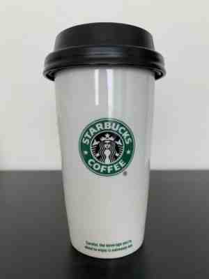 STARBUCKS 2009 12oz Coffee Mug Cup White Ceramic Travel Tall Tumbler Locking Lid - Sold on eBay Dec, 26th 2019 for $15.99