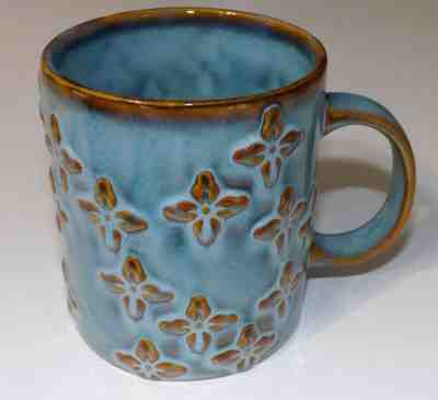 Vtg Starbucks Coffee Tea Mug/Cup 2008 Blue Stoneware 3D Flower Design 16 oz - Sold on eBay Dec, 26th 2019 for $25.00