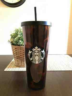 NEW Starbucks 2019 Tortoise Shell Acrylic Cold Cup w/ Straw Tumbler Venti 24 oz - Sold on eBay Dec, 26th 2019 for $42.25
