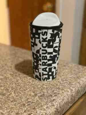 STARBUCKS TUMBLER BLACK & WHITE GEOMETRIC DESIGN TOP, 10oz - Sold on eBay Dec, 26th 2019 for $25.00