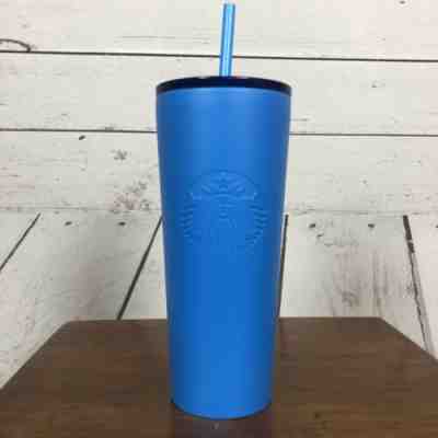 NEW Starbucks Coffee Matte Blue Tumbler Screw on Lid Straw To Go 16 Oz - Sold on eBay Dec, 26th 2019 for $25.00