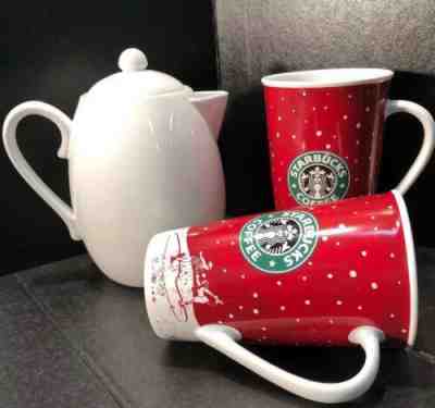 2 Starbucks Coffee 2007 HOLIDAY Mugs Christmas To Go Cups & Coffee Pod Ceramic - Sold on eBay Dec, 26th 2019 for $25.99