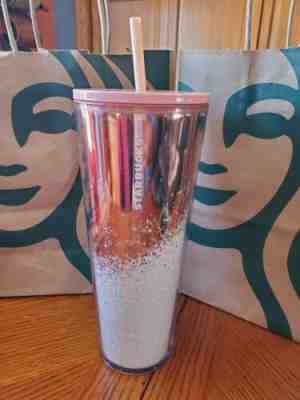 Starbucks Holiday Christmas 2019 Mirror Glitter Rose Gold Cold Cup 24oz Tumbler - Sold on eBay Dec, 26th 2019 for $29.95