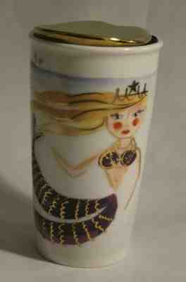 Starbucks 12oz 2015 Ceramic Travel Tumbler Cup Siren Mermaid Gold Accents & Lid - Sold on eBay Dec, 26th 2019 for $39.99