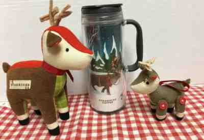 Starbucks Lot 2008 Christmas Reindeer Deer Plush Ornament & 12 Oz To Go Cup - Sold on eBay Dec, 26th 2019 for $15.98