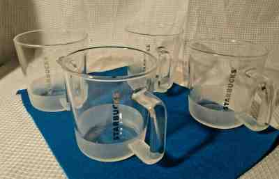 4 Starbucks Clear Glass Mug 12oz Frosted Bottom Coffee Cup w Handle 2016! - Sold on eBay Dec, 26th 2019 for $24.99