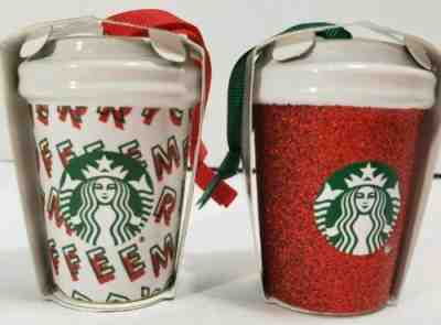 *NEW* Starbucks Set of Red Glitter and Merry Ceramic Christmas Ornaments, 2019! - Sold on eBay Dec, 25th 2019 for $27.99