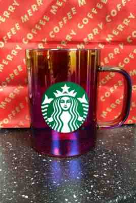 Starbucks 2019 Red Holiday Cup Iridescent Glass Coffee Mug 14oz Christmas - Sold on eBay Dec, 25th 2019 for $19.77
