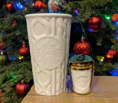 Starbucks 2016 Travel Ceramic Tumbler White Cable Knit Sweater & Mini Mug New - Sold on eBay Dec, 25th 2019 for $48.99