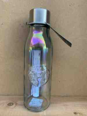 Starbucks 2019 Iridescent Rainbow RECYCLED GLASS WATER BOTTLE Christmas Xmas - Sold on eBay Dec, 25th 2019 for $25.00