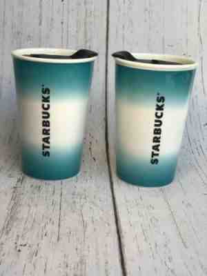 Starbucks Ceramic Tumbler Travel Mug Teal Ombré 8 oz New Lot Of 2 - Sold on eBay Dec, 25th 2019 for $38.90