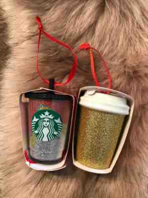 2018 STARBUCKS Flow Cold Cup Tumbler Gold Glitter Christmas Tree ORNAMENT - Sold on eBay Dec, 25th 2019 for $19.99