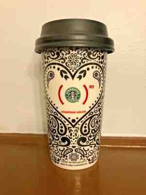Starbucks 2010 JONATHAN ADLER (RED) Ceramic Tumbler Travel Mug 12 oz.  - Sold on eBay Dec, 25th 2019 for $17.00