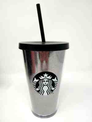 Starbucks Silver/Black Glitter Holiday 2017 Tumbler 16oz Grande Winter Cup - Sold on eBay Dec, 25th 2019 for $29.99