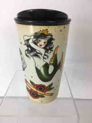 Starbucks Coffee 2015 Tattoo Siren Mermaid Ceramic Travel Tumbler Black Lid 12oz - Sold on eBay Dec, 24th 2019 for $65.00