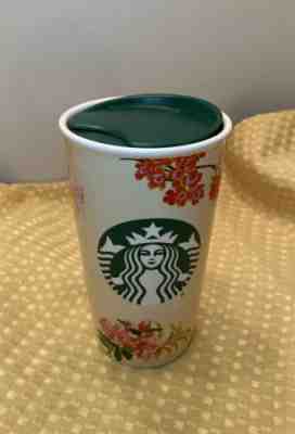 Starbucks Ban. do Floral Ceramic Double Wall Traveler Mug Tumbler 12 Fl Oz - Sold on eBay Dec, 24th 2019 for $38.99