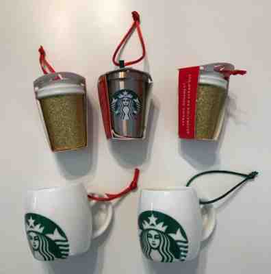Starbucks Ornament Lot 5 Gold Glitter 2018 2010 3oz Mug Rose Gold Cold Cup - Sold on eBay Dec, 24th 2019 for $29.99
