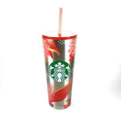 Starbucks Holiday 2019 Silver Holly Red Pink Stainless Steel  Cold Tumbler 24oz - Sold on eBay Dec, 24th 2019 for $30.00