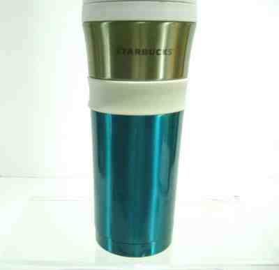 2014 Starbucks Stainless Steel Tumbler Travel Mug 16oz Blue Silver Rubber Grip - Sold on eBay Dec, 24th 2019 for $21.95