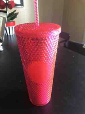STARBUCKS 2019 Neon Pink Studded Cold Cup Tumbler HOLIDAY Christmas 24 oz - Sold on eBay Dec, 24th 2019 for $25.00
