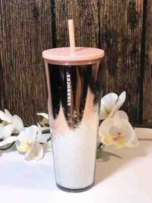 Starbucks Holiday 2019 Mirror Glitter Snow Cup Tumbler Rose Gold White 24oz Mug - Sold on eBay Dec, 24th 2019 for $32.00