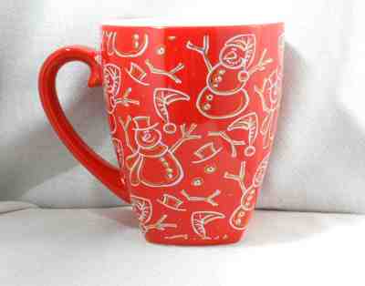STARBUCKS Red BARISTA Snowmen LG Coffee Mug Cup 2001 Holidays 20oz White Gold - Sold on eBay Dec, 24th 2019 for $16.95